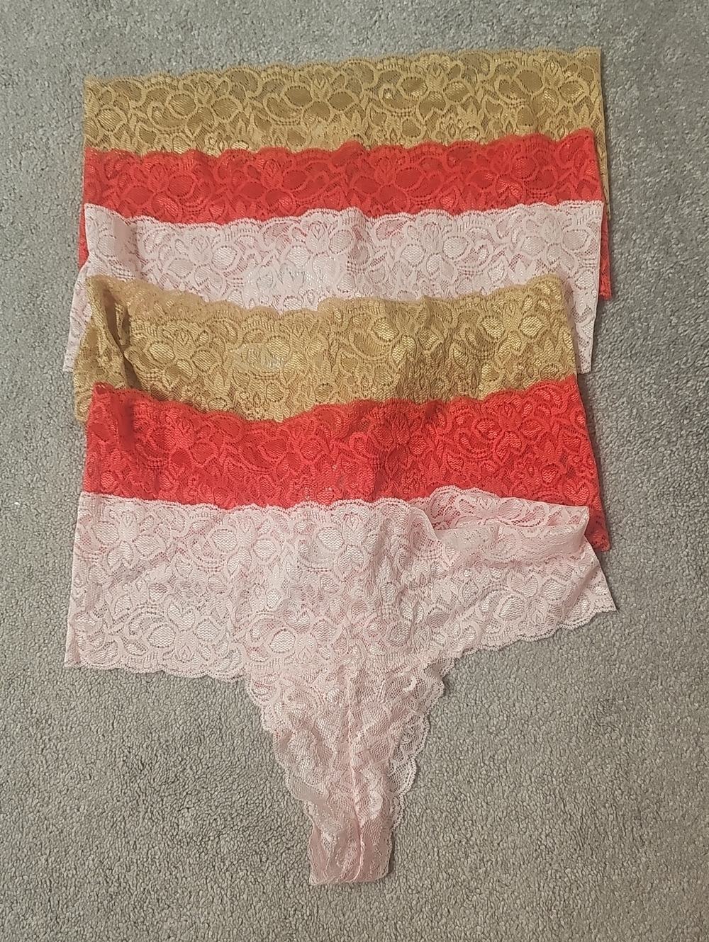 Quince Lace Thong Panty Trio - Pink, Coral & Gold 6 Pairs XL